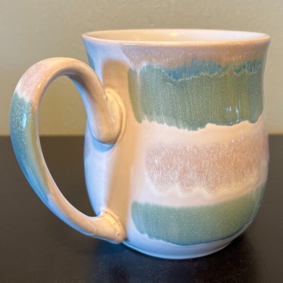 Jumbo Glossy Drip Glaze Ceramic Mug in Hues of Blue, Gray, Mauve Pink & White - Picture 2 of 10
